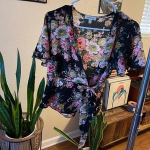 Black Foral Vintage Wrap Blouse